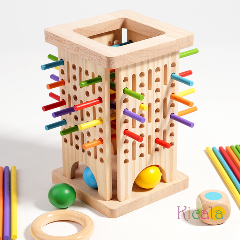 Dice Tower Wooden - Permainan Montessori Papan Kayu Permainan Menara