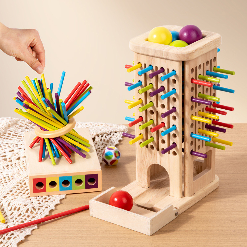 Dice Tower Wooden - Permainan Montessori Tongkat Kayu Menara Mainan