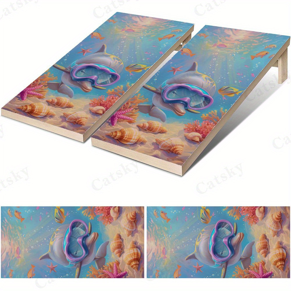 Board Game Design - Papan Cornhole Tahan Air Motif Lumba-lumba